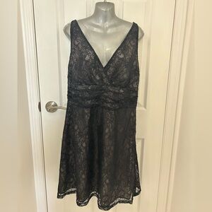 Black Lace Esprit  Dress, V-Neck with Ruching Around Waist